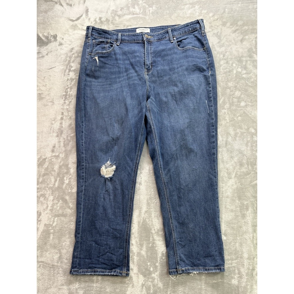Lane Bryant Jean Womens Plus Sz 24 Blue High Rise Straight Crop Stretch Distress